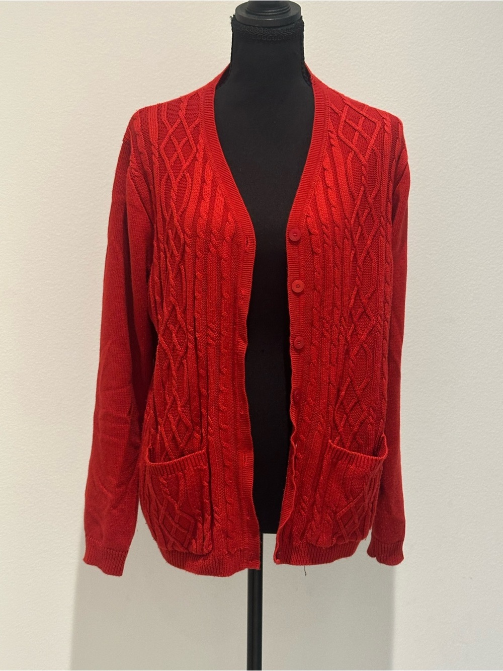 Alfred Dunner Red Cable Knit Button-Up Cardigan